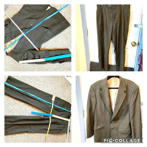 Palm Beach 100% Pure New Wool Men Suit Pants Set 2Button Blazer Sz 16/42R Pocket